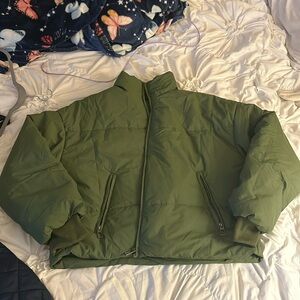 Green puffy jacket